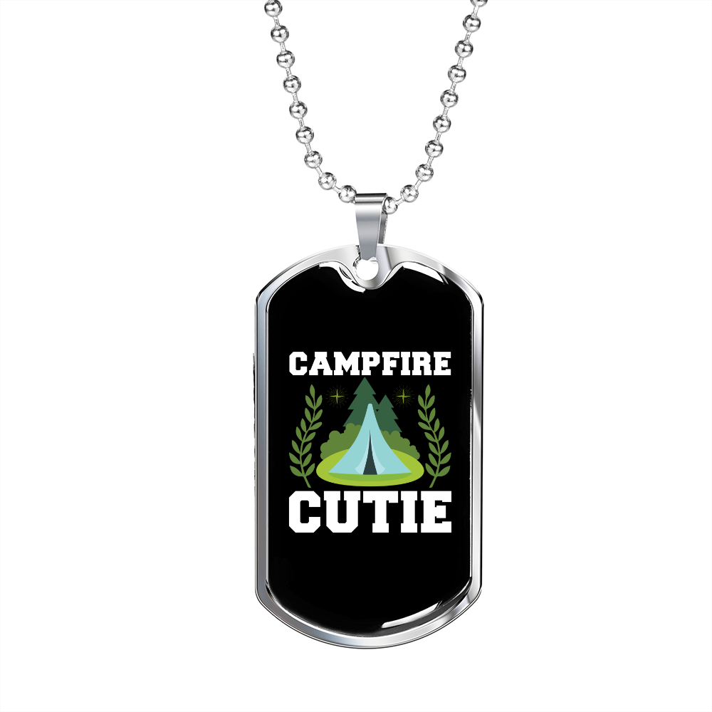 Camper Necklace Campfire Cutie Necklace Stainless Steel or 18k Gold Dog Tag 24" Chain-Express Your Love Gifts