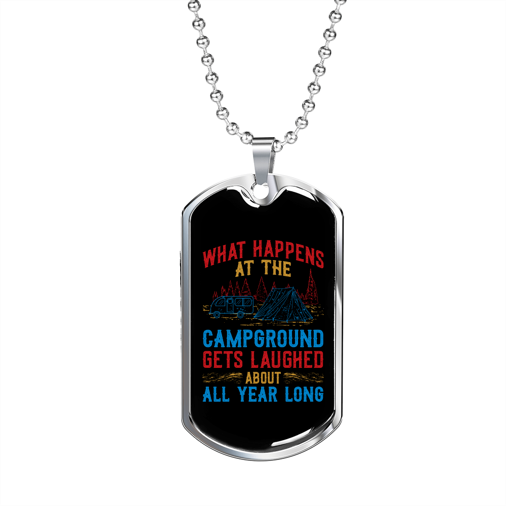 Camper Necklace Campground Gets Laugh Necklace Stainless Steel or 18k Gold Dog Tag 24" Chain-Express Your Love Gifts