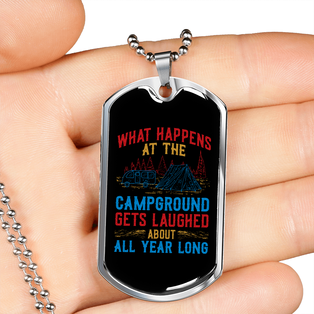Camper Necklace Campground Gets Laugh Necklace Stainless Steel or 18k Gold Dog Tag 24" Chain-Express Your Love Gifts