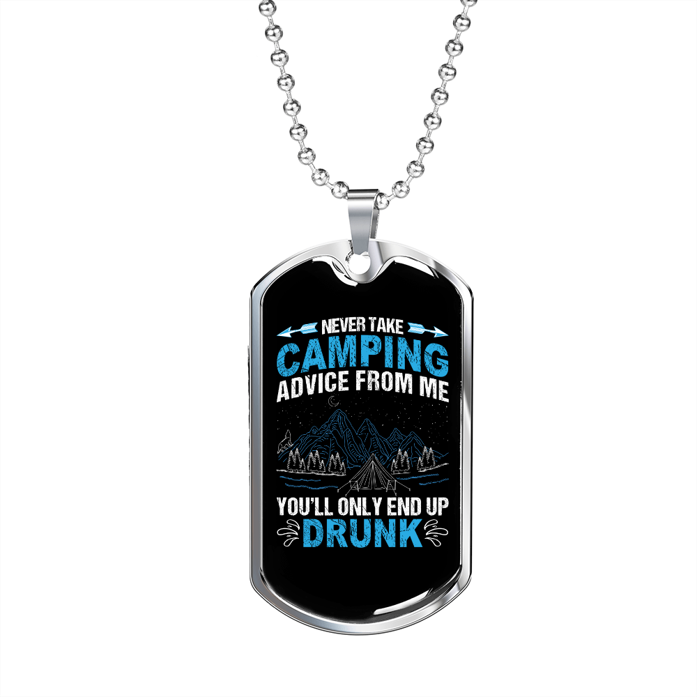 Camper Necklace Camping Advice Necklace Stainless Steel or 18k Gold Dog Tag 24" Chain-Express Your Love Gifts