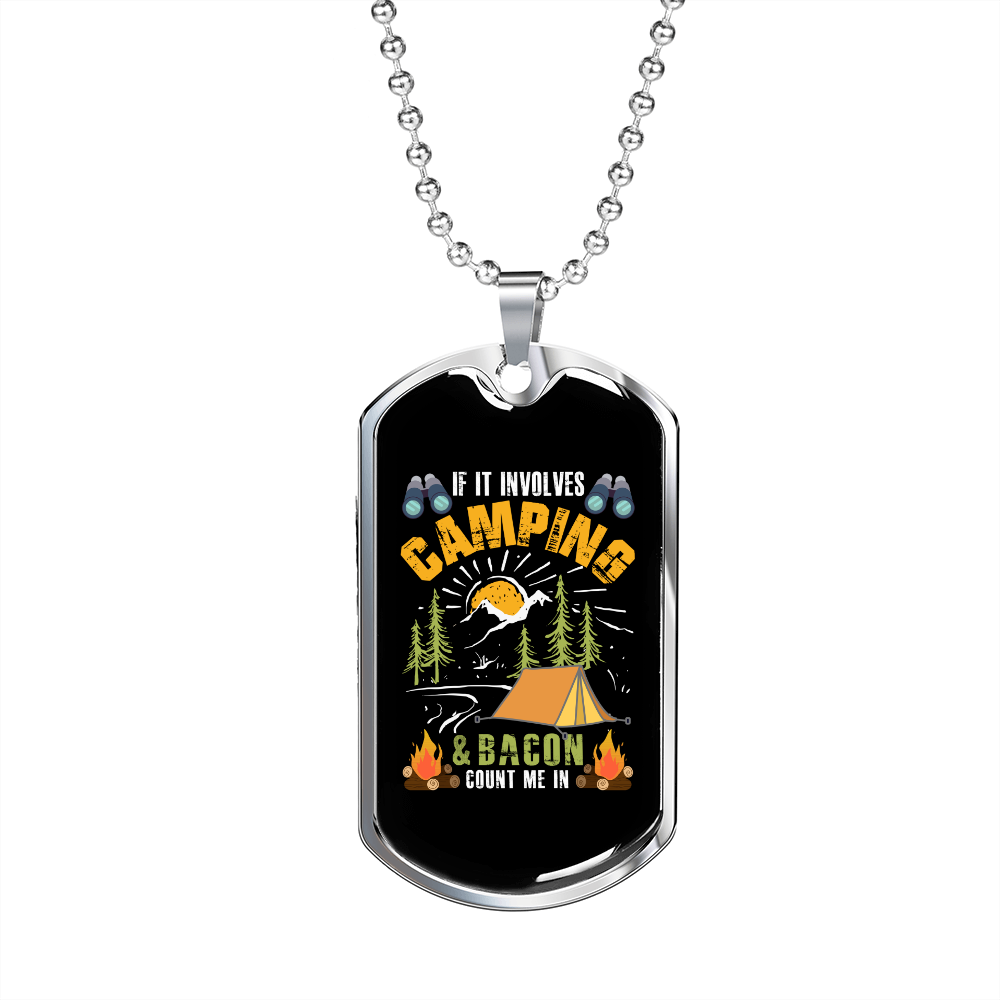 Camper Necklace Camping Bacon Yellow Necklace Stainless Steel or 18k Gold Dog Tag 24" Chain-Express Your Love Gifts