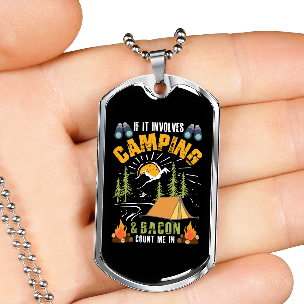 Camper Necklace Camping Bacon Yellow Necklace Stainless Steel or 18k Gold Dog Tag 24" Chain-Express Your Love Gifts