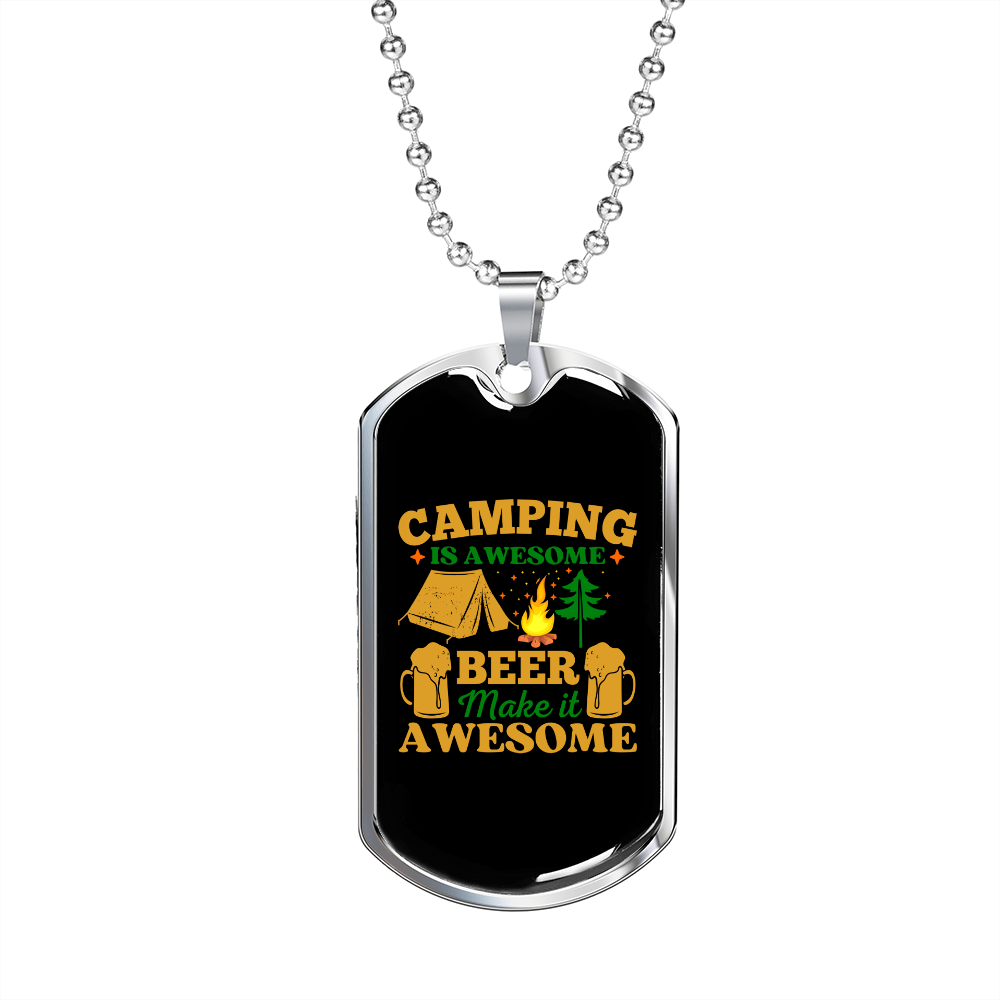 Camper Necklace Camping Beer Awesome Necklace Stainless Steel or 18k Gold Dog Tag 24" Chain-Express Your Love Gifts