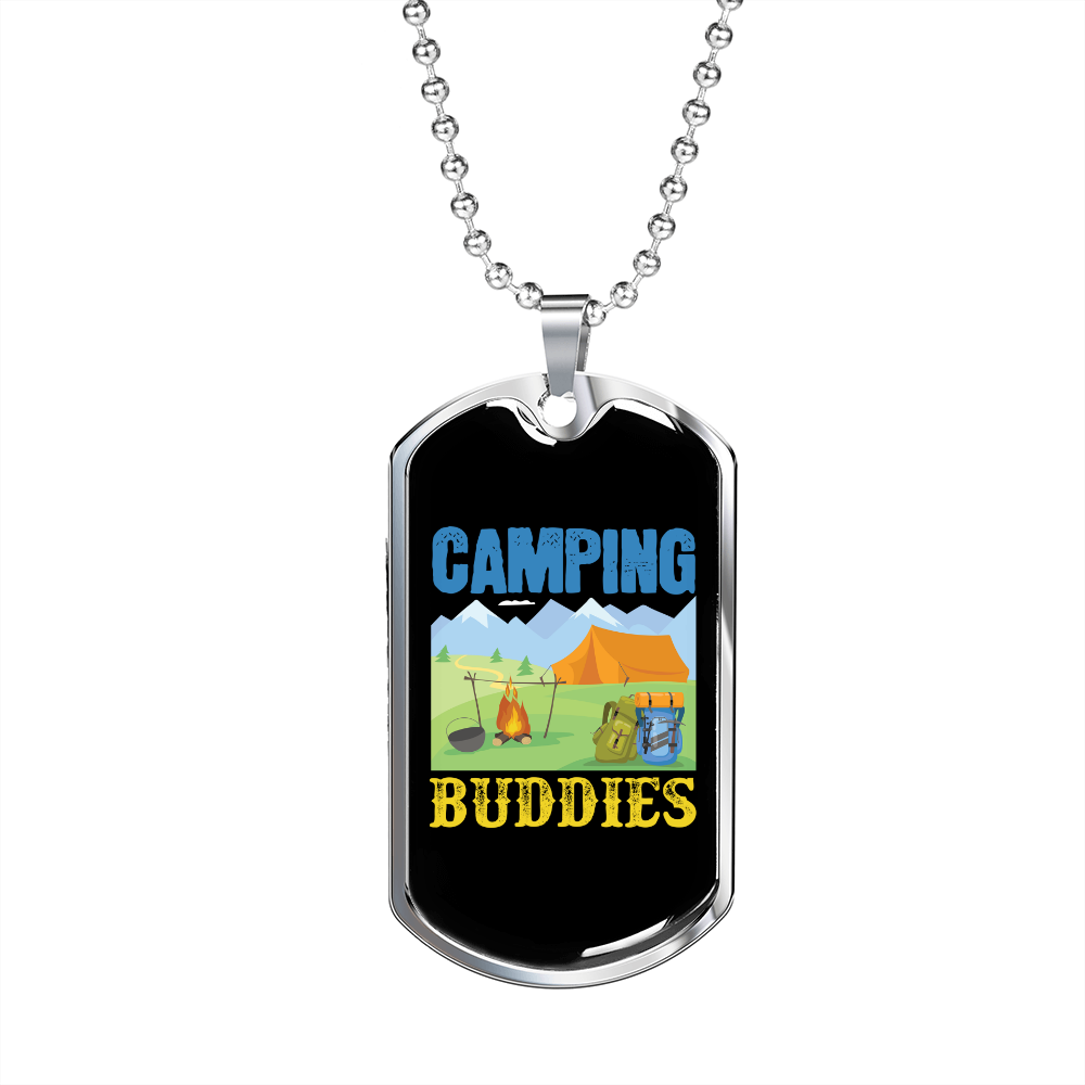 Camper Necklace Camping Buddies Campsite Necklace Stainless Steel or 18k Gold Dog Tag 24" Chain-Express Your Love Gifts