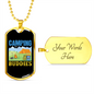 Camper Necklace Camping Buddies Campsite Necklace Stainless Steel or 18k Gold Dog Tag 24" Chain-Express Your Love Gifts