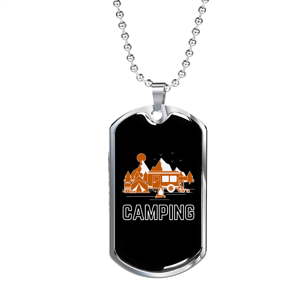 Camper Necklace Camping Camper Necklace Stainless Steel or 18k Gold Dog Tag 24" Chain-Express Your Love Gifts