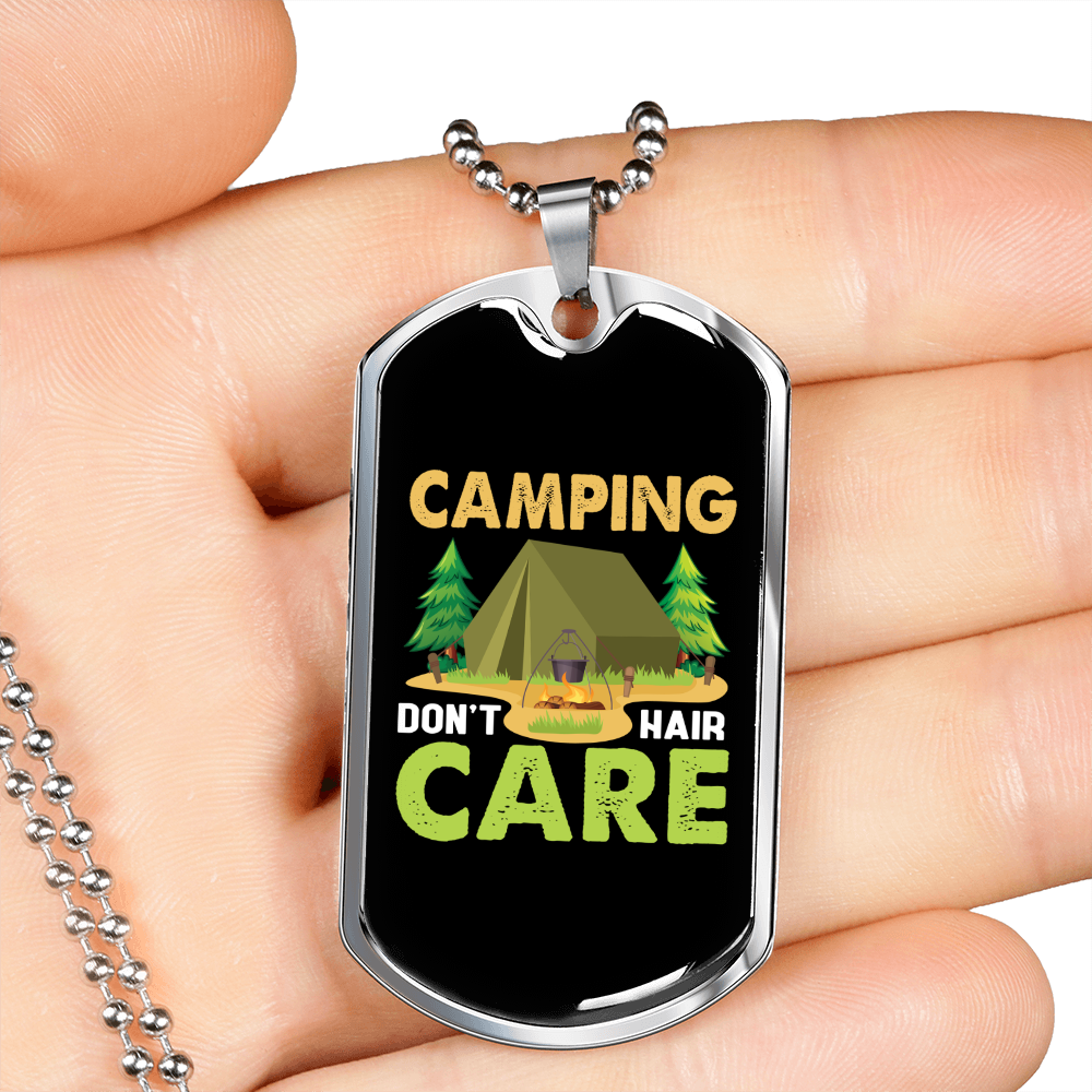 Camper Necklace Camping CAre Green Necklace Stainless Steel or 18k Gold Dog Tag 24" Chain-Express Your Love Gifts