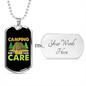 Camper Necklace Camping CAre Green Necklace Stainless Steel or 18k Gold Dog Tag 24" Chain-Express Your Love Gifts