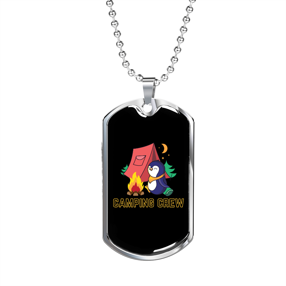 Camper Necklace Camping Crew Penguin Necklace Stainless Steel or 18k Gold Dog Tag 24" Chain-Express Your Love Gifts