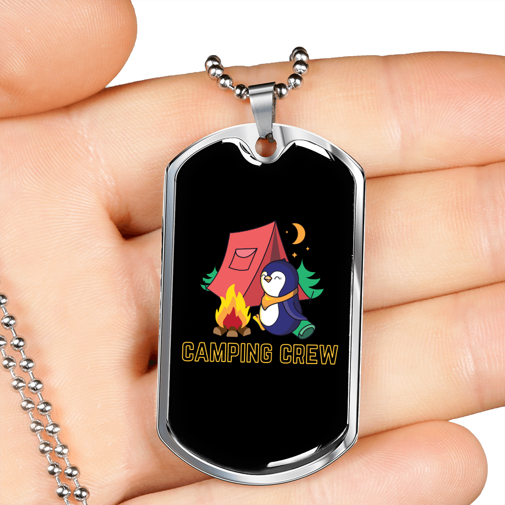 Camper Necklace Camping Crew Penguin Necklace Stainless Steel or 18k Gold Dog Tag 24" Chain-Express Your Love Gifts