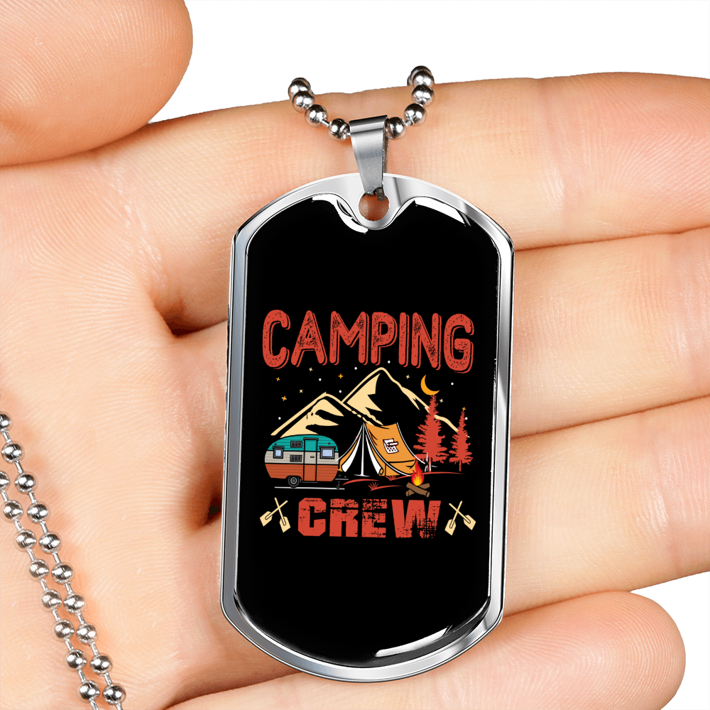 Camper Necklace Camping Crew Red Necklace Stainless Steel or 18k Gold Dog Tag 24" Chain-Express Your Love Gifts