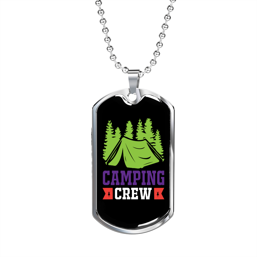 Camper Necklace Camping Crew Tent Necklace Stainless Steel or 18k Gold Dog Tag 24" Chain-Express Your Love Gifts
