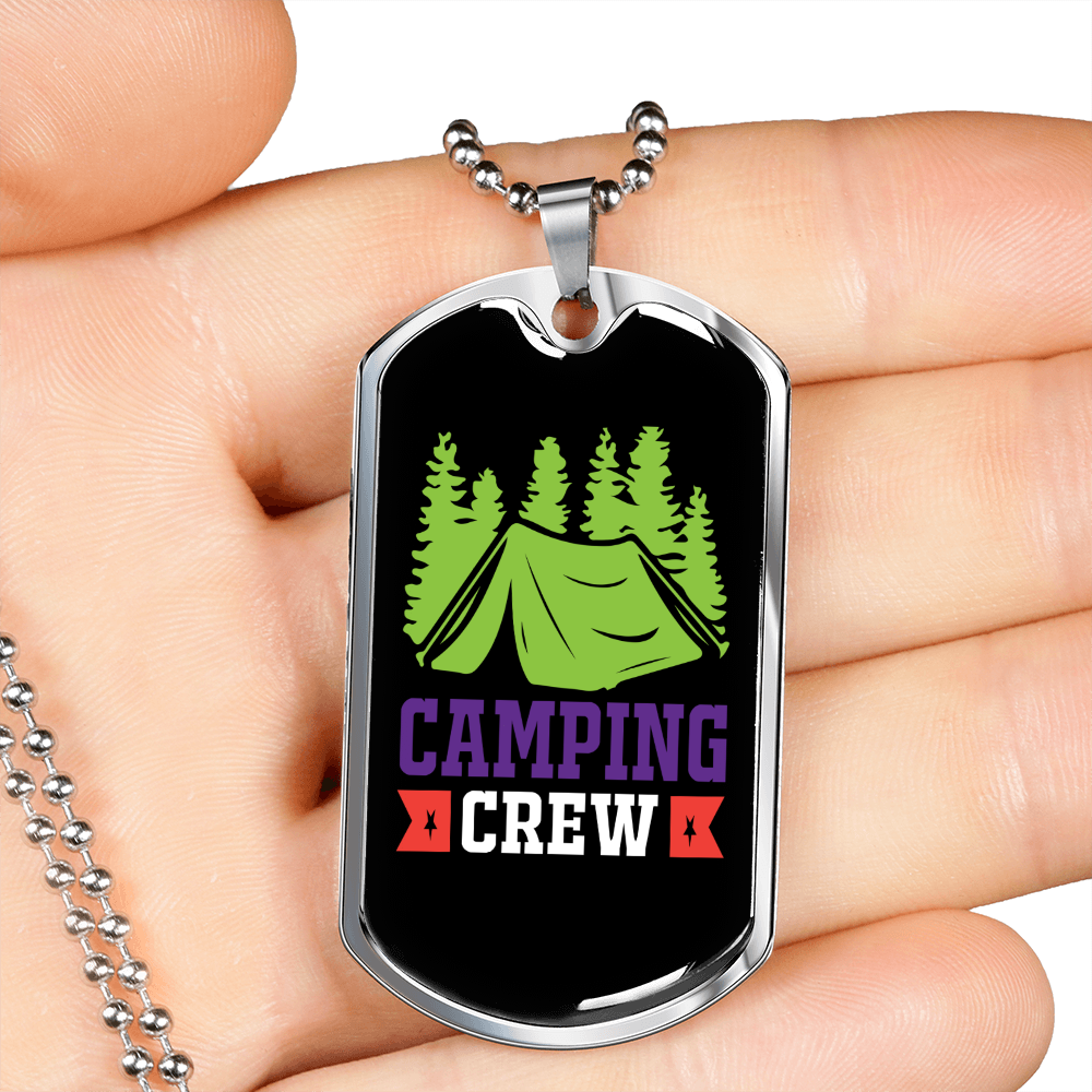 Camper Necklace Camping Crew Tent Necklace Stainless Steel or 18k Gold Dog Tag 24" Chain-Express Your Love Gifts