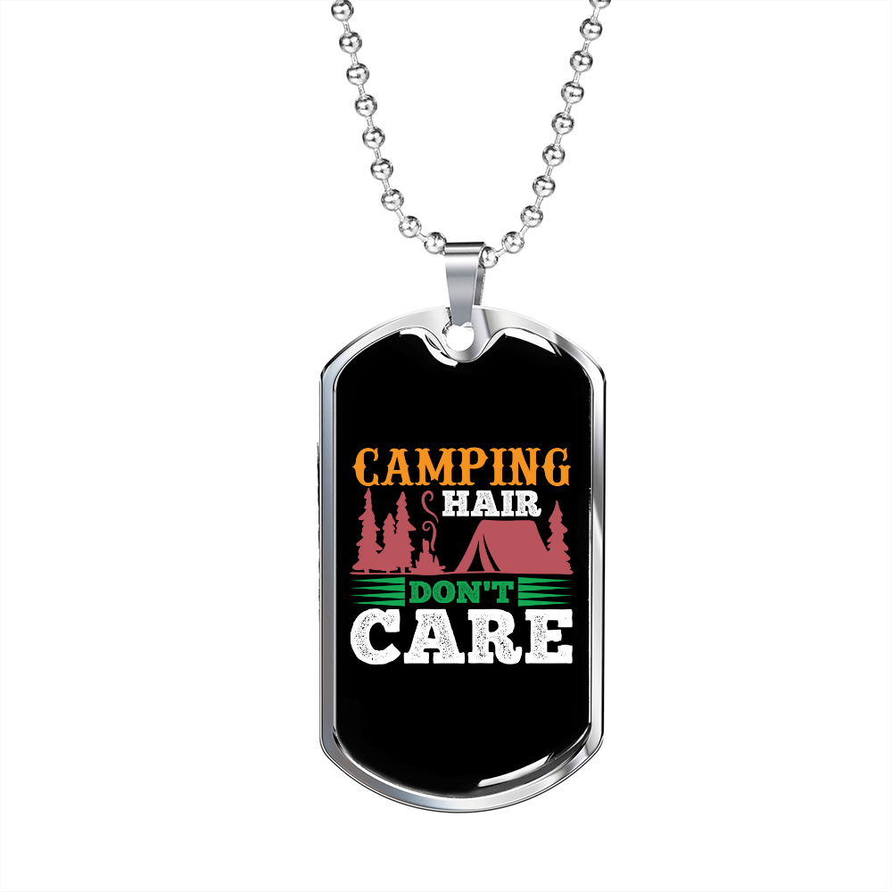 Camper Necklace Camping Hair Necklace Stainless Steel or 18k Gold Dog Tag 24" Chain-Express Your Love Gifts