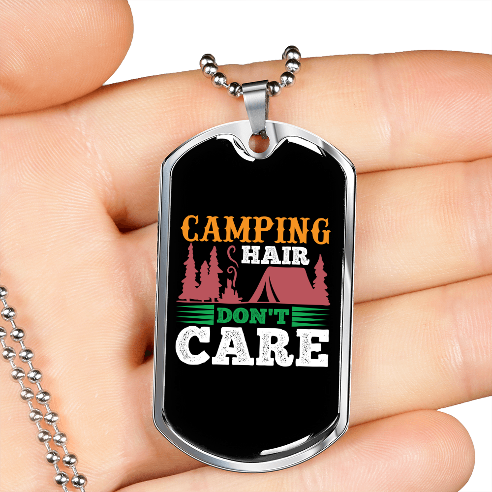 Camper Necklace Camping Hair Necklace Stainless Steel or 18k Gold Dog Tag 24" Chain-Express Your Love Gifts