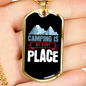 Camper Necklace Camping Happy Place Necklace Stainless Steel or 18k Gold Dog Tag 24" Chain-Express Your Love Gifts