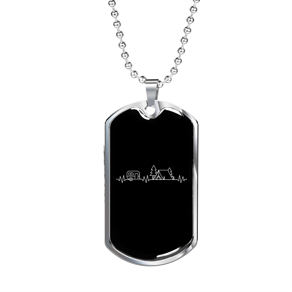 Camper Necklace Camping Heartbeat Necklace Stainless Steel or 18k Gold Dog Tag 24" Chain-Express Your Love Gifts