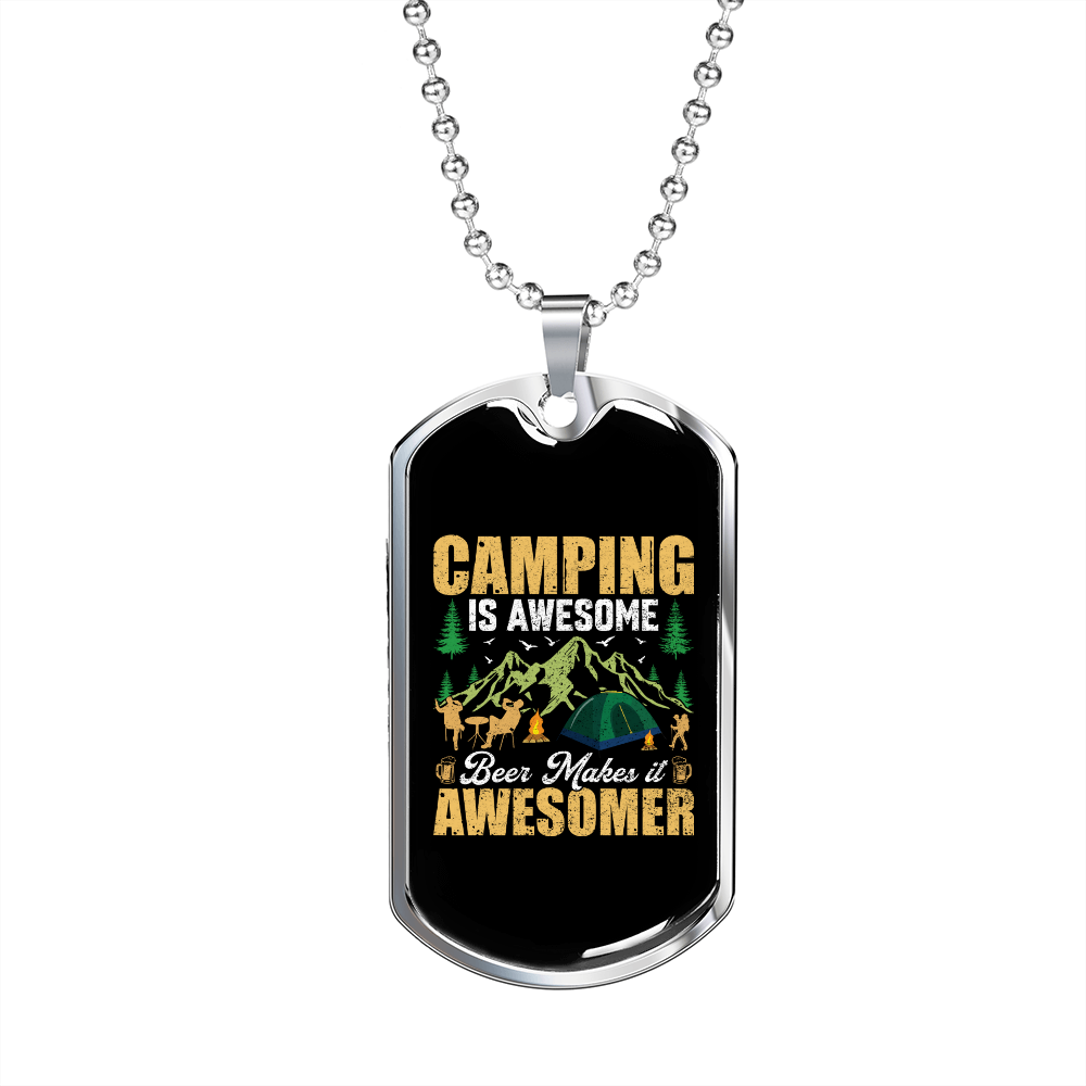 Camper Necklace Camping Is Awesome Necklace Stainless Steel or 18k Gold Dog Tag 24" Chain-Express Your Love Gifts