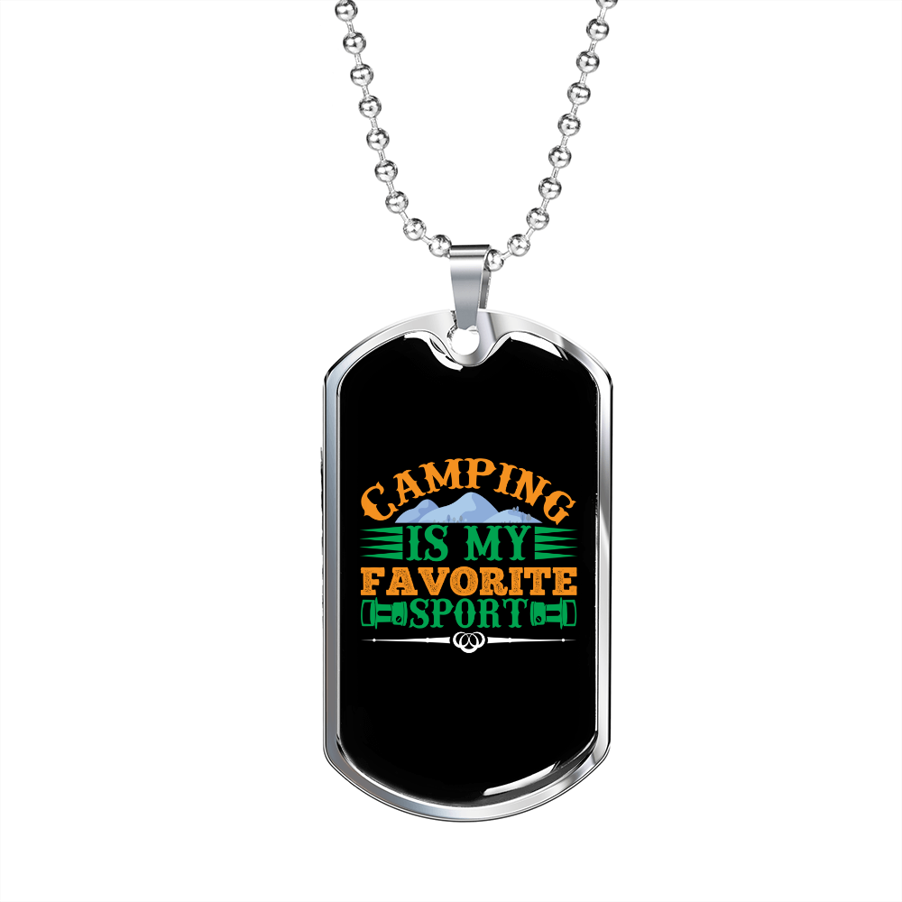 Camper Necklace Camping is My Favorite Necklace Stainless Steel or 18k Gold Dog Tag 24" Chain-Express Your Love Gifts