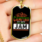 Camper Necklace Camping is My Jam Bear Necklace Stainless Steel or 18k Gold Dog Tag 24" Chain-Express Your Love Gifts