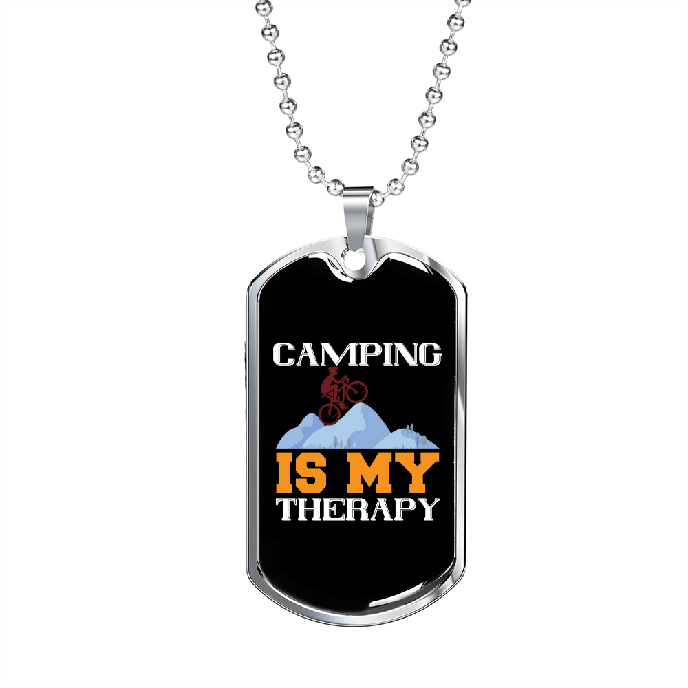 Camper Necklace Camping is My Theraphy Bike Necklace Stainless Steel or 18k Gold Dog Tag 24" Chain-Express Your Love Gifts