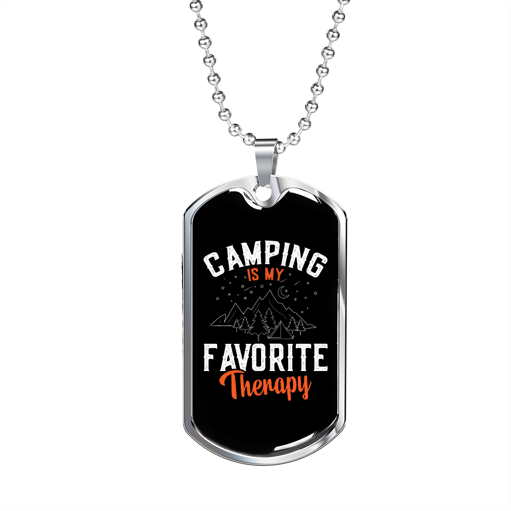 Camper Necklace Camping is My Theraphy Necklace Stainless Steel or 18k Gold Dog Tag 24" Chain-Express Your Love Gifts