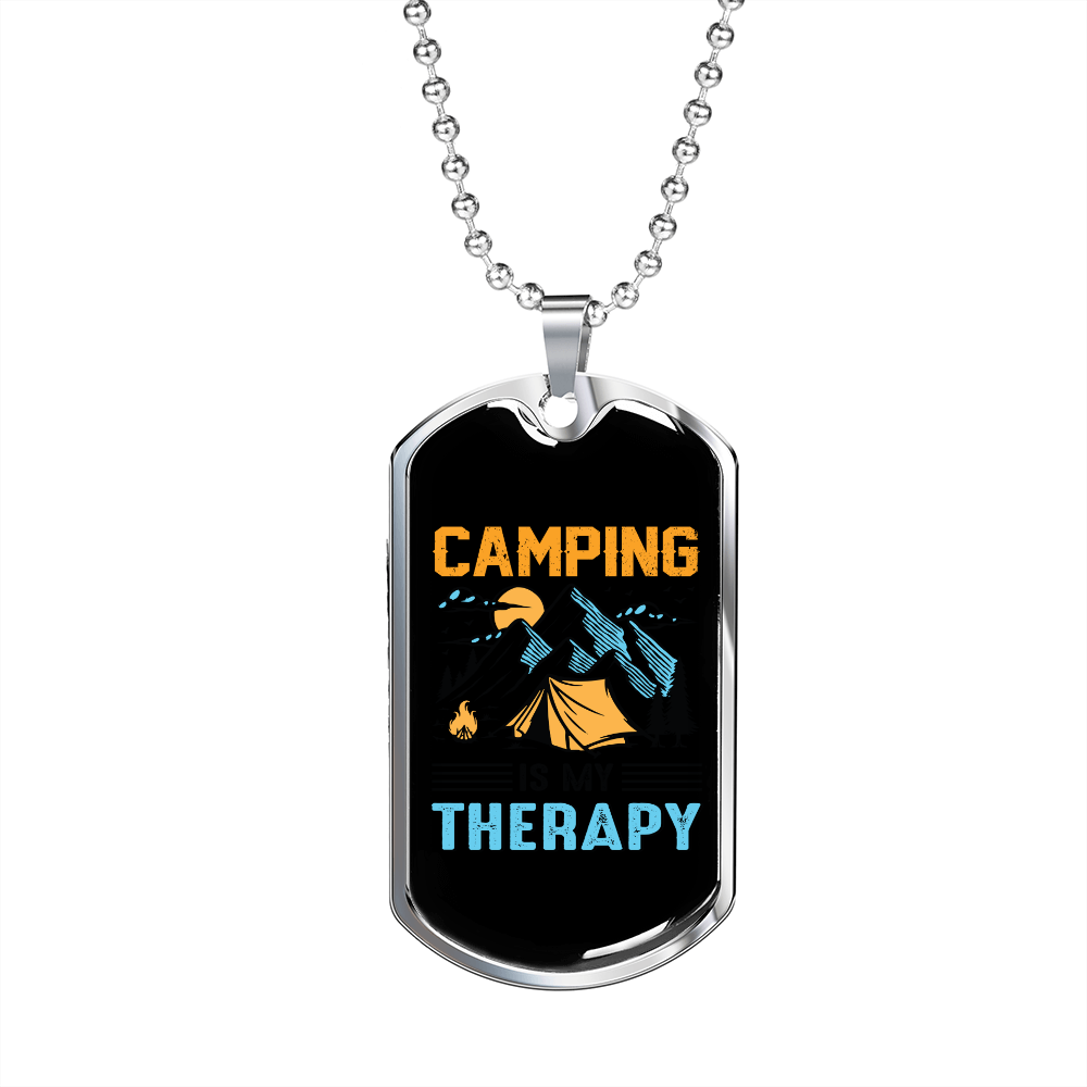 Camper Necklace Camping Is My Therapy Necklace Stainless Steel or 18k Gold Dog Tag 24" Chain-Express Your Love Gifts