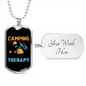 Camper Necklace Camping Is My Therapy Necklace Stainless Steel or 18k Gold Dog Tag 24" Chain-Express Your Love Gifts
