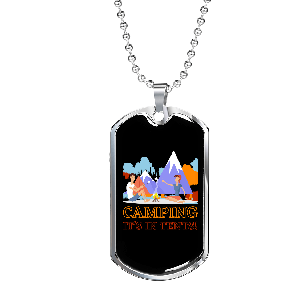 Camper Necklace Camping It's in Tents Necklace Stainless Steel or 18k Gold Dog Tag 24" Chain-Express Your Love Gifts