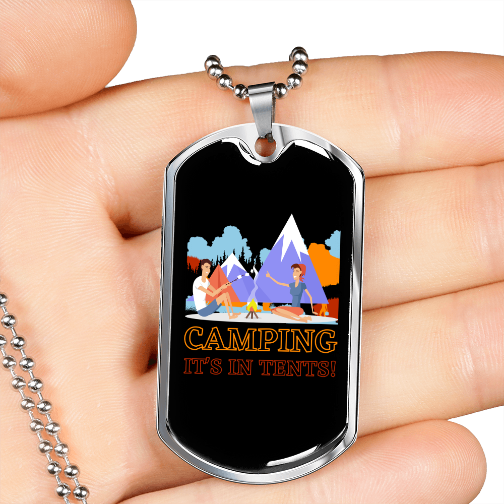 Camper Necklace Camping It's in Tents Necklace Stainless Steel or 18k Gold Dog Tag 24" Chain-Express Your Love Gifts