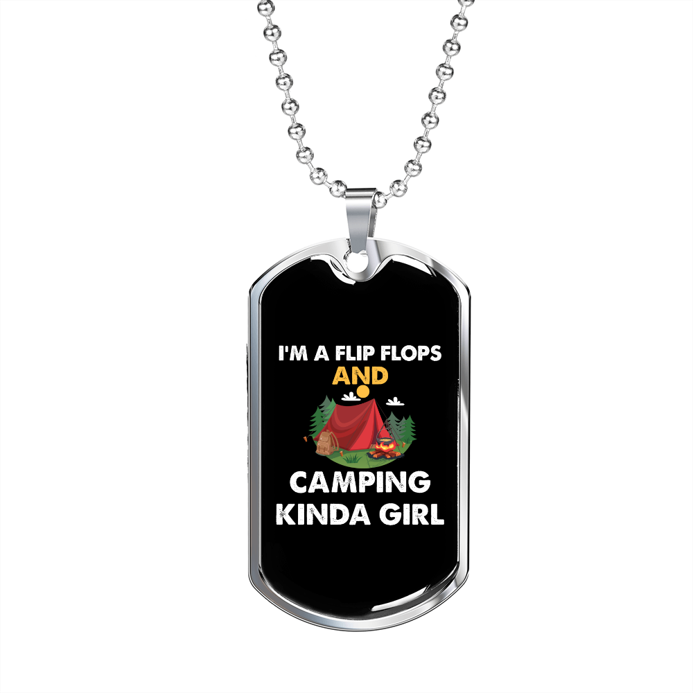 Camper Necklace Camping Kinda Girl White Necklace Stainless Steel or 18k Gold Dog Tag 24" Chain-Express Your Love Gifts