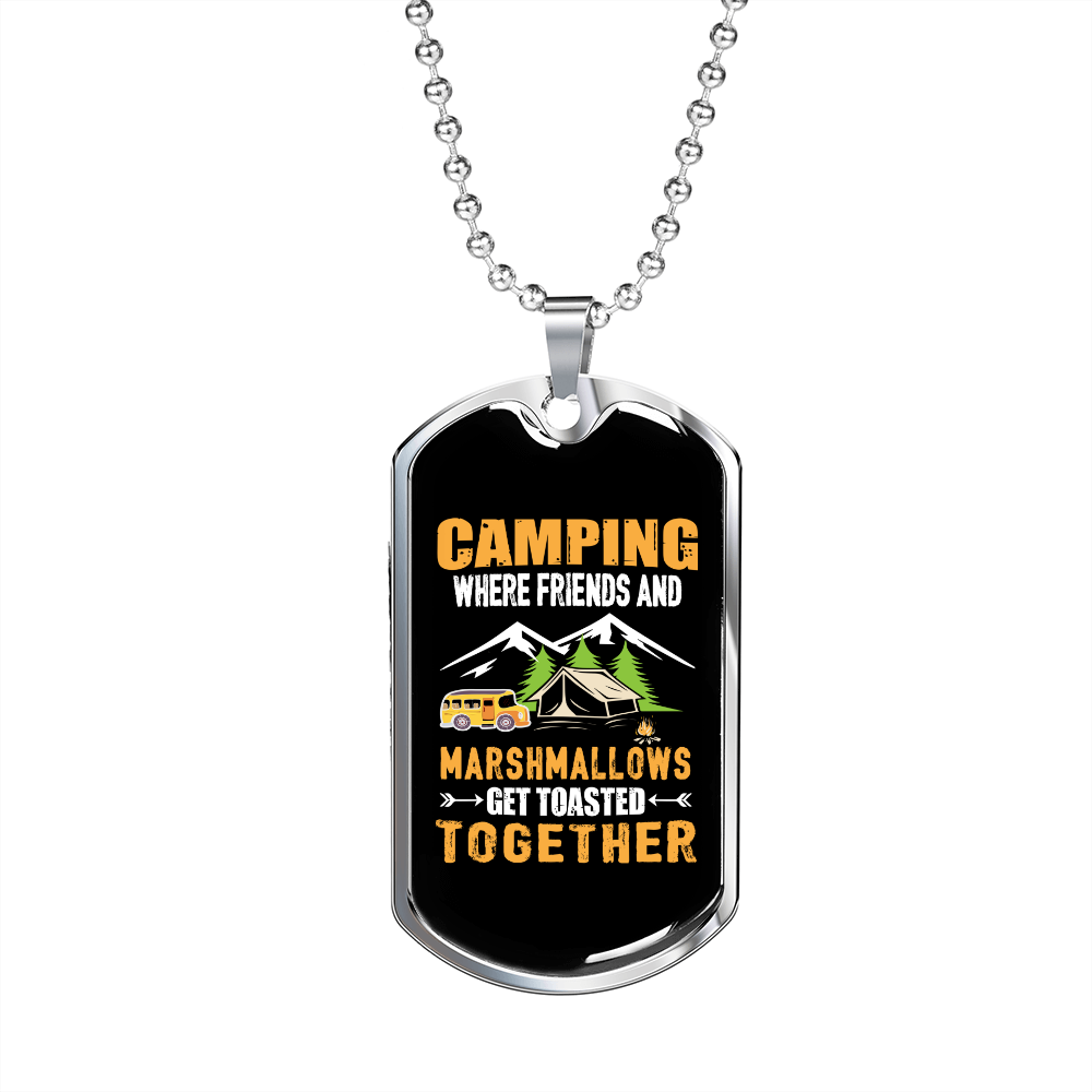 Camper Necklace Camping Marshmallow Together Necklace Stainless Steel or 18k Gold Dog Tag 24" Chain-Express Your Love Gifts