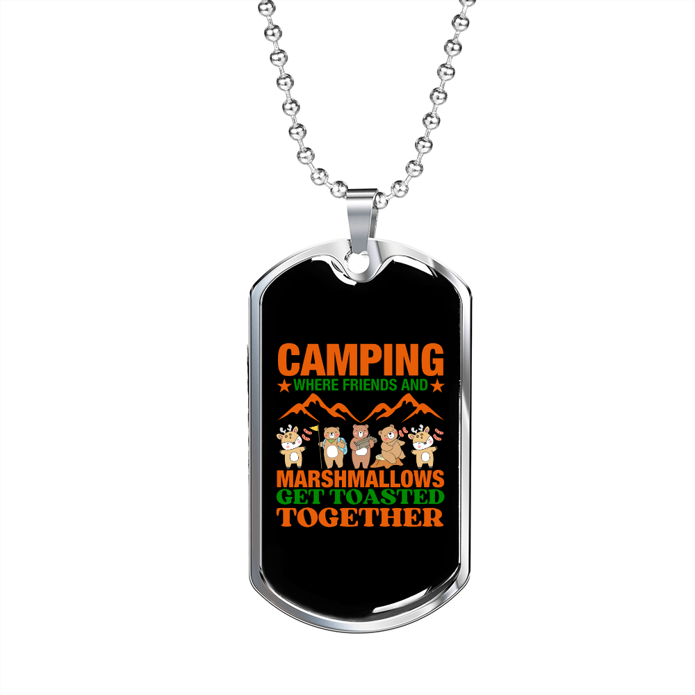 Camper Necklace Camping Marshmallows Toasted Necklace Stainless Steel or 18k Gold Dog Tag 24" Chain-Express Your Love Gifts