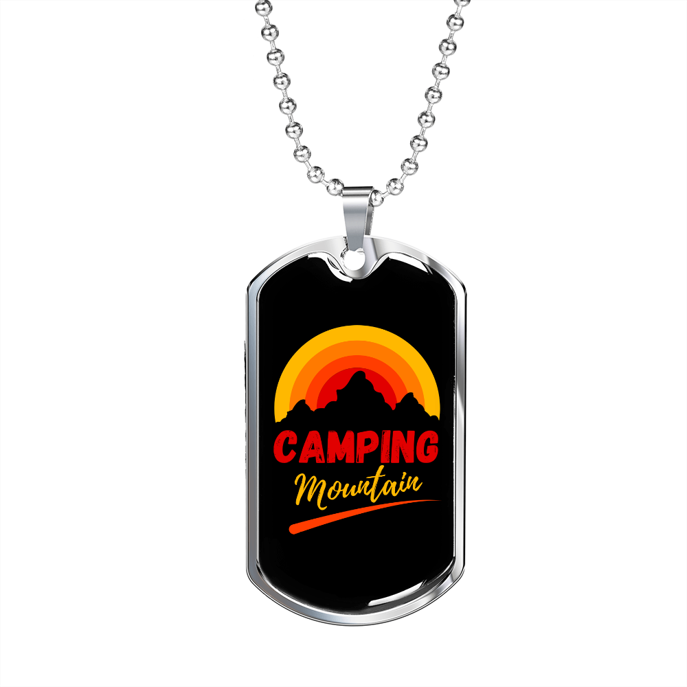 Camper Necklace Camping Mountain Necklace Stainless Steel or 18k Gold Dog Tag 24" Chain-Express Your Love Gifts