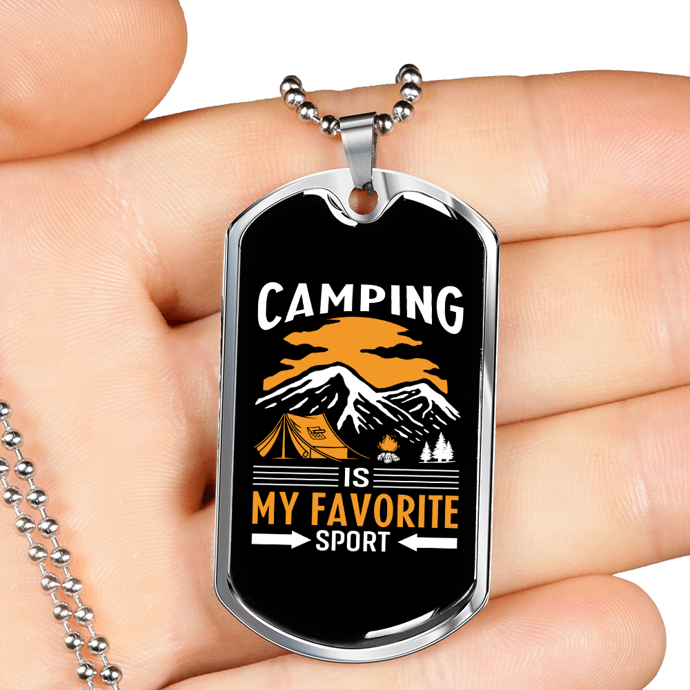 Camper Necklace Camping My Favorite White Necklace Stainless Steel or 18k Gold Dog Tag 24" Chain-Express Your Love Gifts