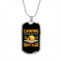 Camper Necklace Camping My Happy Place Necklace Stainless Steel or 18k Gold Dog Tag 24" Chain-Express Your Love Gifts