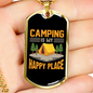 Camper Necklace Camping My Happy Place Necklace Stainless Steel or 18k Gold Dog Tag 24" Chain-Express Your Love Gifts
