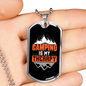 Camper Necklace Camping My Theraphy Necklace Stainless Steel or 18k Gold Dog Tag 24" Chain-Express Your Love Gifts