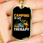 Camper Necklace Camping My Therapy Necklace Stainless Steel or 18k Gold Dog Tag 24" Chain-Express Your Love Gifts