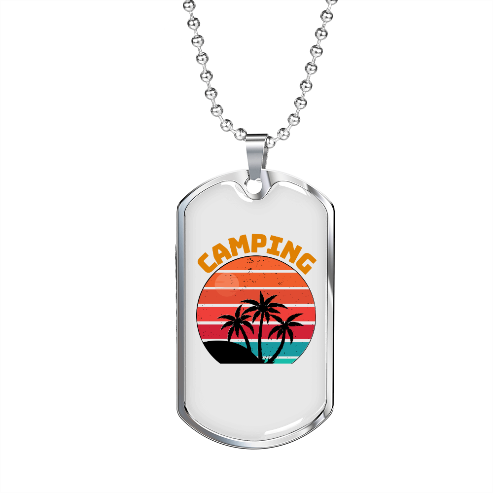 Camper Necklace Camping Necklace Stainless Steel or 18k Gold Dog Tag 24" Chain-Express Your Love Gifts