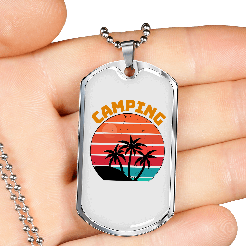 Camper Necklace Camping Necklace Stainless Steel or 18k Gold Dog Tag 24" Chain-Express Your Love Gifts