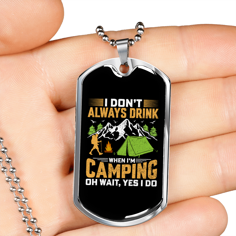 Camper Necklace Camping Oh Wait Necklace Stainless Steel or 18k Gold Dog Tag 24" Chain-Express Your Love Gifts
