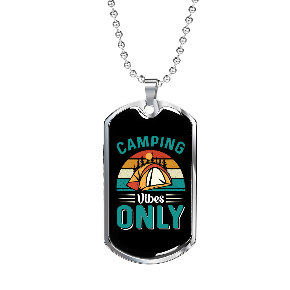 Camper Necklace Camping Only Blue Necklace Stainless Steel or 18k Gold Dog Tag 24" Chain-Express Your Love Gifts