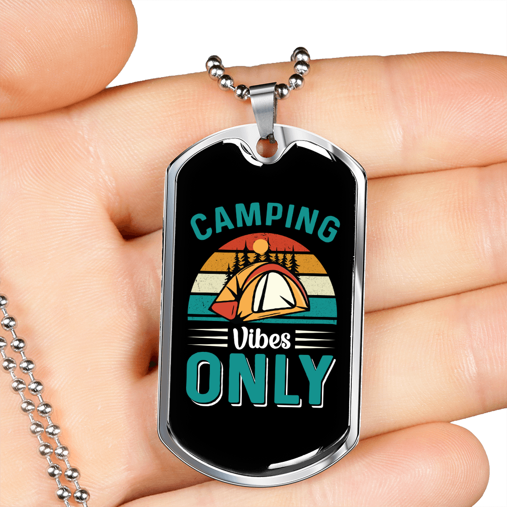 Camper Necklace Camping Only Blue Necklace Stainless Steel or 18k Gold Dog Tag 24" Chain-Express Your Love Gifts