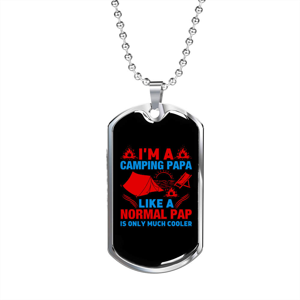 Camper Necklace Camping Papa Necklace Stainless Steel or 18k Gold Dog Tag 24" Chain-Express Your Love Gifts