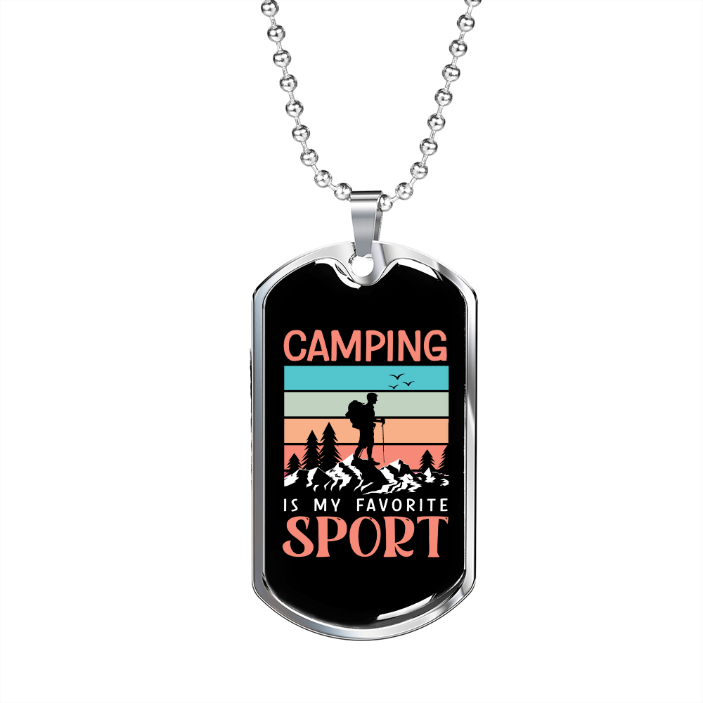 Camper Necklace Camping Sport Pink Necklace Stainless Steel or 18k Gold Dog Tag 24" Chain-Express Your Love Gifts