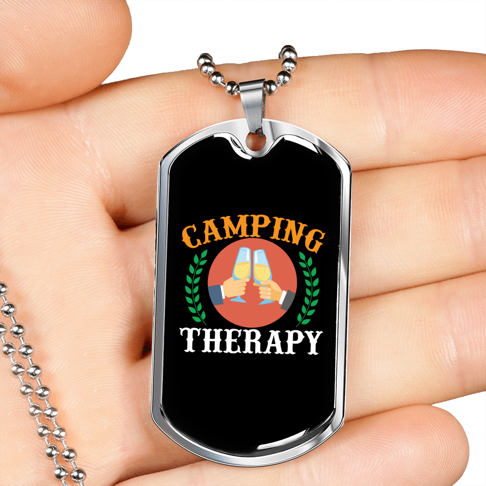 Camper Necklace Camping Theraphy Cheers! Necklace Stainless Steel or 18k Gold Dog Tag 24" Chain-Express Your Love Gifts