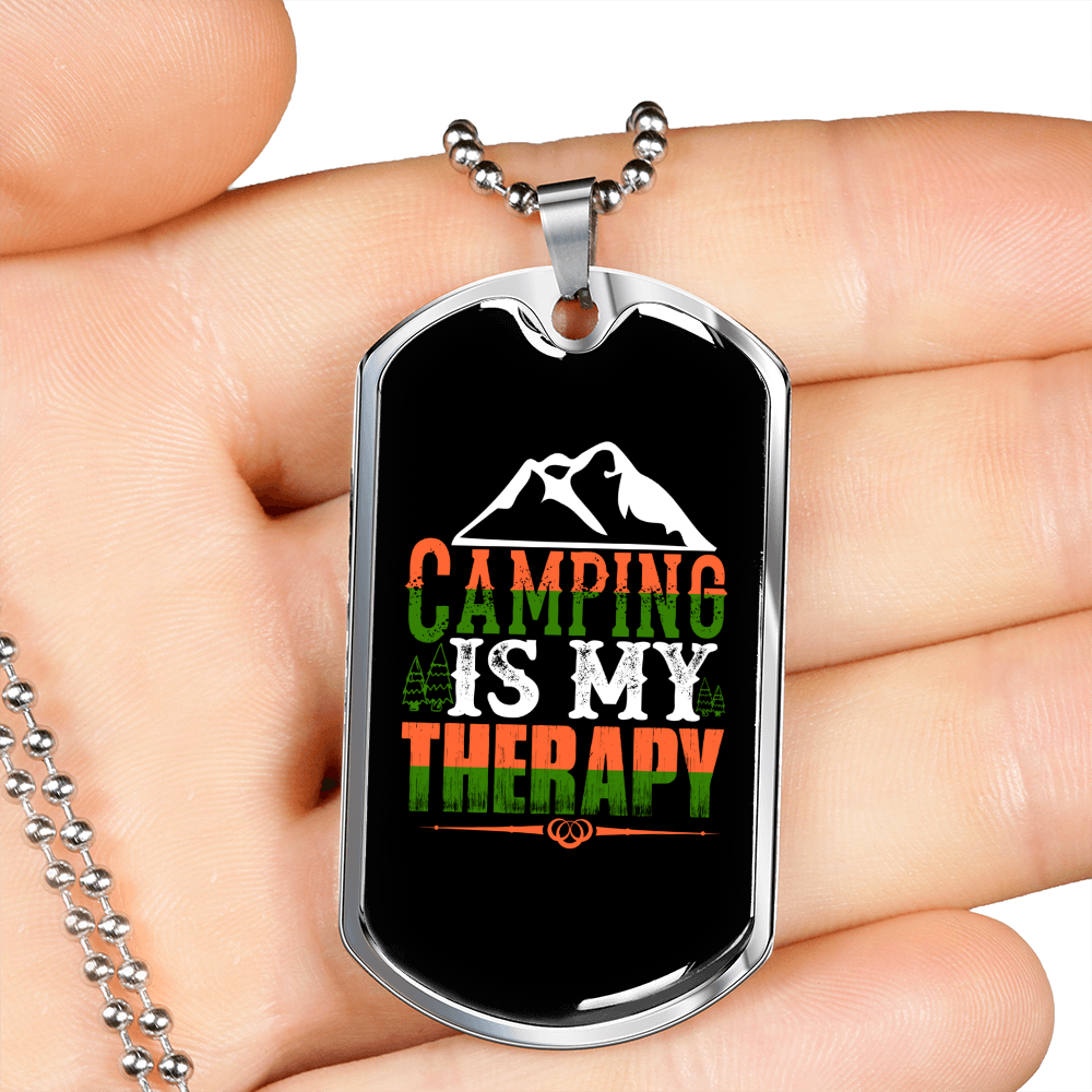 Camper Necklace Camping Theraphy Necklace Stainless Steel or 18k Gold Dog Tag 24" Chain-Express Your Love Gifts