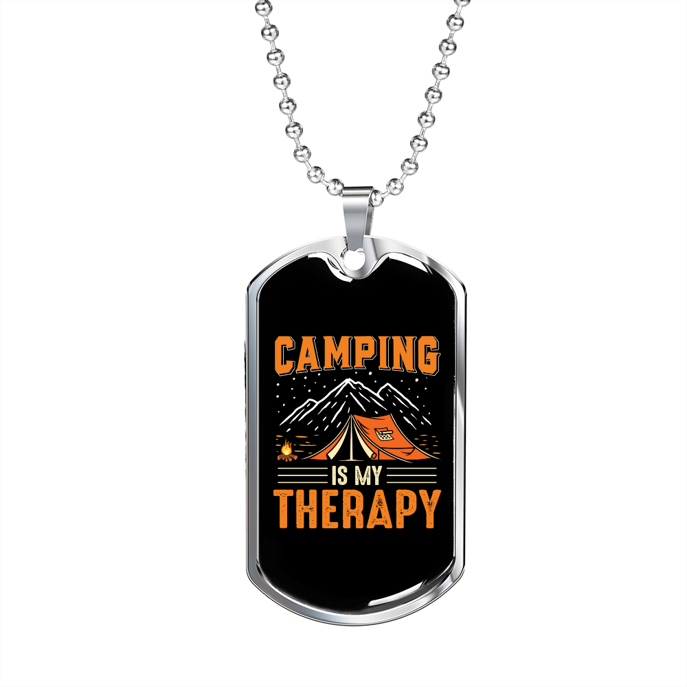 Camper Necklace Camping Therapy Orange Necklace Stainless Steel or 18k Gold Dog Tag 24" Chain-Express Your Love Gifts