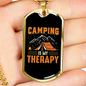 Camper Necklace Camping Therapy Orange Necklace Stainless Steel or 18k Gold Dog Tag 24" Chain-Express Your Love Gifts